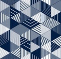 Seamless isometric lines geometric pattern, 3D cubes vector tiling background, architecture and construction.