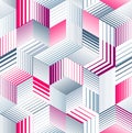 Seamless isometric lines geometric pattern, 3D cubes vector tiling background, architecture and construction.