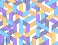 Seamless isometric lines geometric pattern, 3D cubes vector tiling background, architecture and construction.