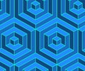 Seamless isometric pattern. Volumetric geometric background. Blue optical illusion.