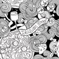 Seamless Italian food pattern. Coloring book. Vector