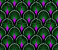Seamless japanese pattern with abstract peacocks Royalty Free Stock Photo