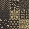 Seamless japanese pattern set Royalty Free Stock Photo