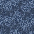 Seamless jeans background with white floral pattern.