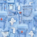 Seamless jeans pattern-blue denim texture. Denim patchwork material.