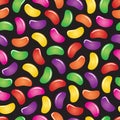 Candy jelly bean seamless tile pattern on a black background.