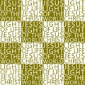 Seamless Jesus Light of the World Light of Life patchwork squares in gold and white