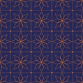 Seamless jpg background with golden navy blue geometric pattern repeating background.