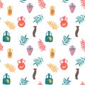 Seamless jugs pattern with fruit. Isolated vector background.