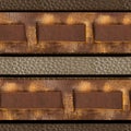 Seamless 4k photo texture material of worn brown and silver leather strap surface with leather inserts Royalty Free Stock Photo