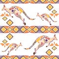 Seamless kangaroo pattern made from flowers, leaves Royalty Free Stock Photo