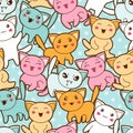 Seamless kawaii cartoon pattern with cute cats Royalty Free Stock Photo