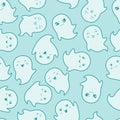 Seamless kawaii cartoon pattern with cute ghosts