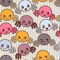 Seamless kawaii cartoon pattern with cute spiders Royalty Free Stock Photo