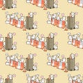 Seamless kawaii cat characters with barriers pattern Royalty Free Stock Photo