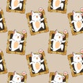 Seamless kawaii cat is going out from a picture pattern