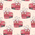 Seamless kawaii cat on the train pattern