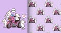 Seamless kawaii cats and motor tricycle pattern