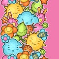 Seamless kawaii child pattern with cute doodles. Spring collection of cheerful cartoon characters sun, cloud, flower Royalty Free Stock Photo