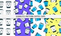 Seamless kawaii coffee cups pattern