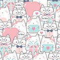 Seamless Kawaii Cute Cats FallinÃ¢â¬â¢ in Love, Cartoon Animals Pattern