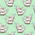 Seamless kawaii panda and cats are relaxing pattern