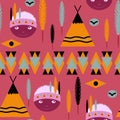 Seamless kids cute American indian native retro pattern Royalty Free Stock Photo