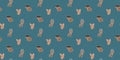 Seamless kids pattern of cartoon African buffalos, African fennec foxes, and bongo antelopes with ruddy cheeks on a blue backgroun