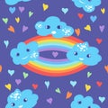 Seamless kids pattern with clouds and rainbow.