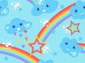 Seamless kids pattern with clouds and rainbow.