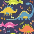 Seamless kids pattern with dinosaurs , fossils, footprints.