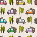 Seamless kids pattern of Hand-drawn multicolored minivans