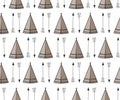 Seamless kids pattern with wigwam and arrows. Cute Indian background pattern in vector