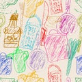 Seamless kitchen utensils scribble pattern,seamless background,grungy 