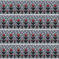 Seamless knitted pattern with horizontal floral stripes