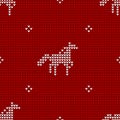 Seamless knitting pattern with horses is on the red background. Save with the Clipping Mask Royalty Free Stock Photo