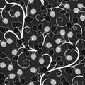 Seamless lace pattern with raspberry on black background