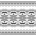 Seamless lace vector design - black and white detailed retro wedding lace pattern with flowers and swirls, symmetric ornament Royalty Free Stock Photo