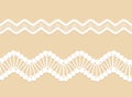 Seamless lacy borders set on beige background. Elegant vintage ribbons Royalty Free Stock Photo