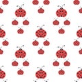 Seamless ladybug family walking ornament. red and black Ladybugs on white background Royalty Free Stock Photo