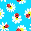 Seamless ladybugs and flowers the vector illustration. Royalty Free Stock Photo