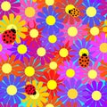 Seamless ladybugs and flowers. Royalty Free Stock Photo