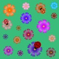 Seamless ladybugs and flowers. Royalty Free Stock Photo