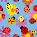Seamless ladybugs and flowers. Royalty Free Stock Photo