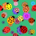 Seamless ladybugs and flowers. Royalty Free Stock Photo