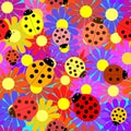 Seamless ladybugs and flowers. Royalty Free Stock Photo