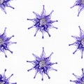 Seamless large raster pattern with exotic flower in blue and purple colors. Hand drawn watercolor illustration, drawn with brush a