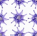 Seamless Large Raster Pattern With Exotic Flower In Blue And Purple Colors. Hand Drawn Watercolor Illustration, Drawn With Brush A