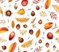 Seamless maple Leaf and Chestnuts Elegance autumn seasons red orange yellow Royalty Free Stock Photo