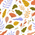 Seamless leaf pattern. Modern botanical background with repeating colorful leaves print. Abstract different foliage Royalty Free Stock Photo